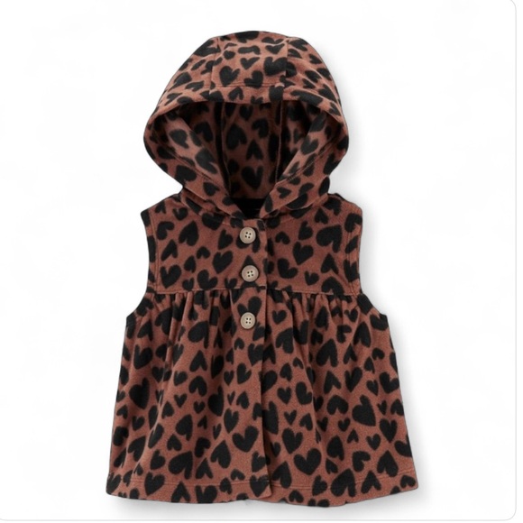 Carter's Other - Carter's Black Heart Pattern Hooded Fleece Vest Brown‎ 24m